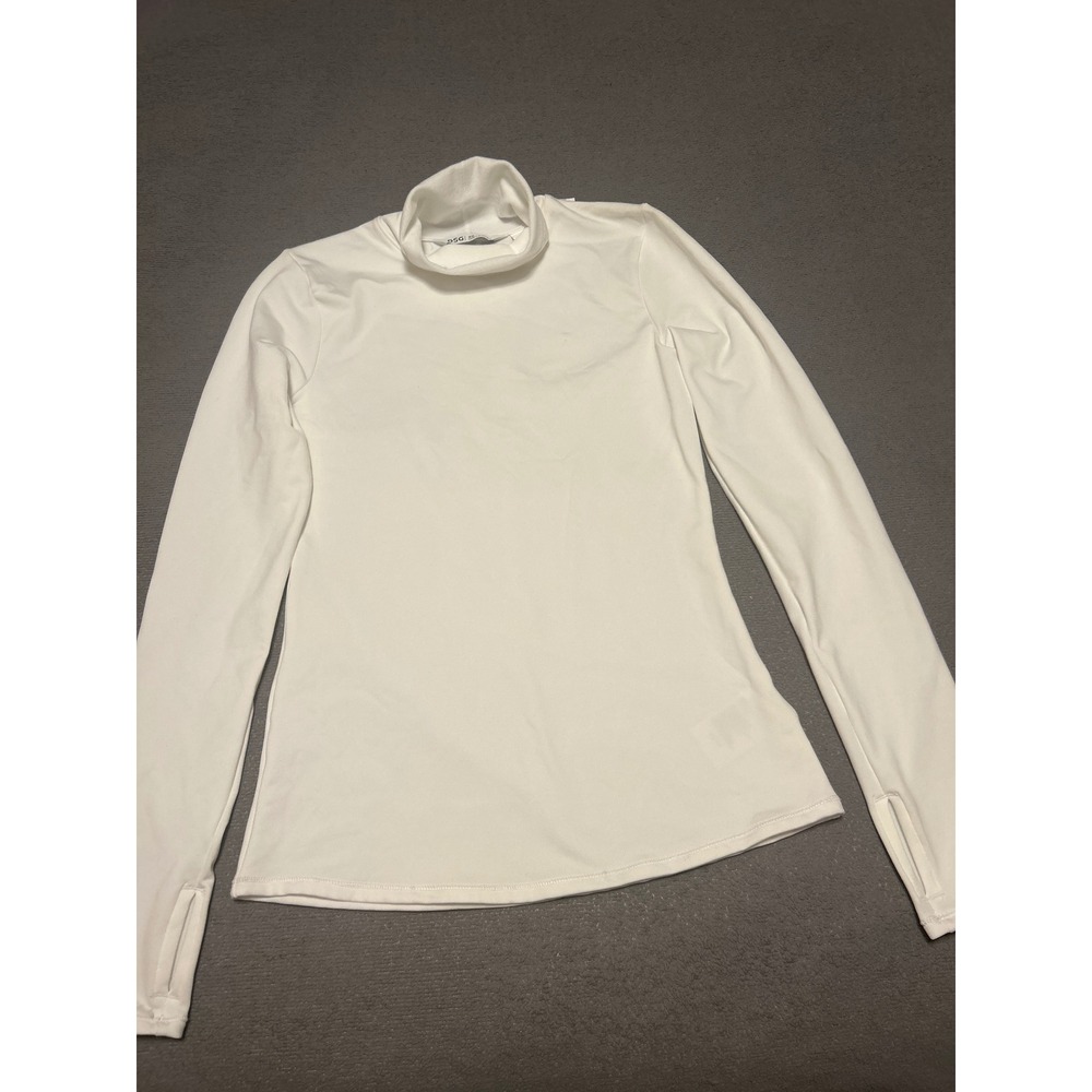 DSG Womens White Long Sleeve Turtleneck Athletic Top with Thumbholes XS